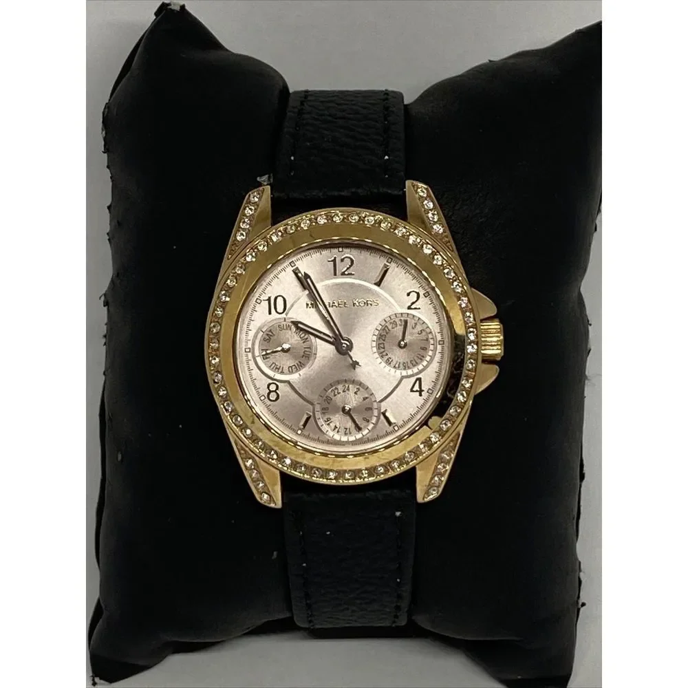 Michael Kors Blair MK6175 Women's Black Leather Analog Quartz Dial Watch EY674